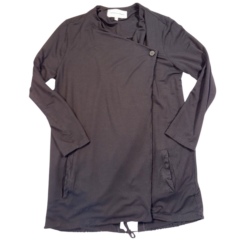 Cupcakes and Cashmere Black Asymmetrical Wrap Jacket Size L Pockets Drawstring